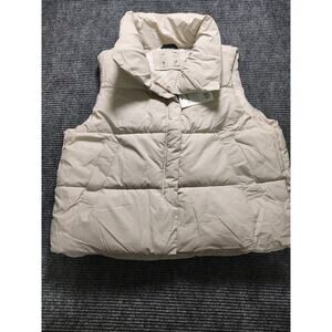 Puffit Cream Women's Large High Neck Puffer Vest Side Pockets Outerwear Cozy